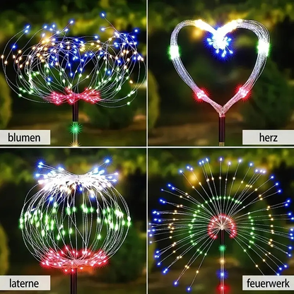 Solar Garden Lights 4-Pack Firework Stakes with 8 Modes in Warm White or Multicolor and Hanging Option