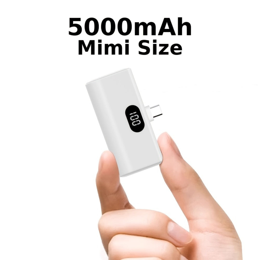 Mini Power Bank 5000mAh USB-C Foldable Plug Built-in Cable 10W Fast Charge LED Display Compact Portable Charger for iPhone 15 16 17 Samsung Android – Black White Pink Purple Green (1pc/2pcs)