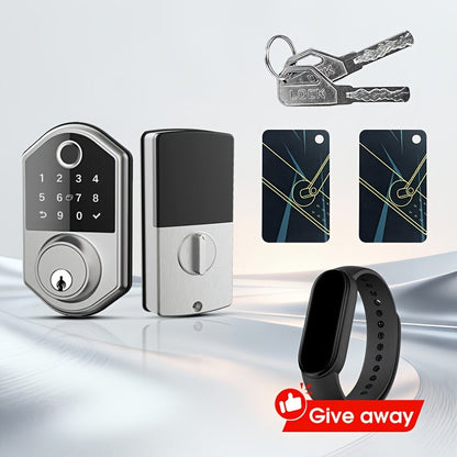 Anti-Peep Keypad Door Lock with Fingerprint & Auto-Lock - Biometric Smart Lock, IC Card Option, Keyless Entry for Home, Bedroom, Office & Apartment, Easy DIY Install, Black & Silver