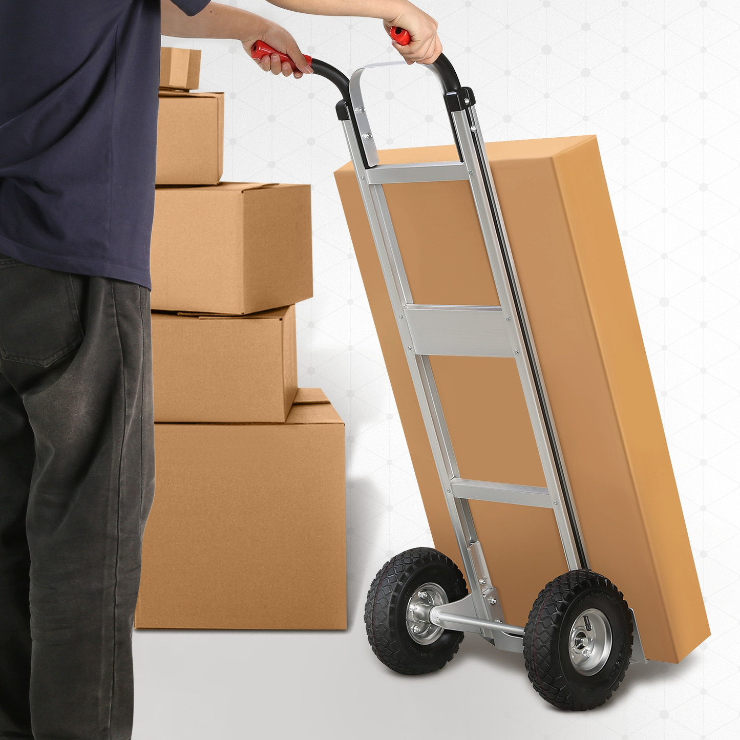 Upright Aluminum Hand Truck with Folding Toe Plate, 10-Inch Pneumatic Tires and 550 lb Load Label
