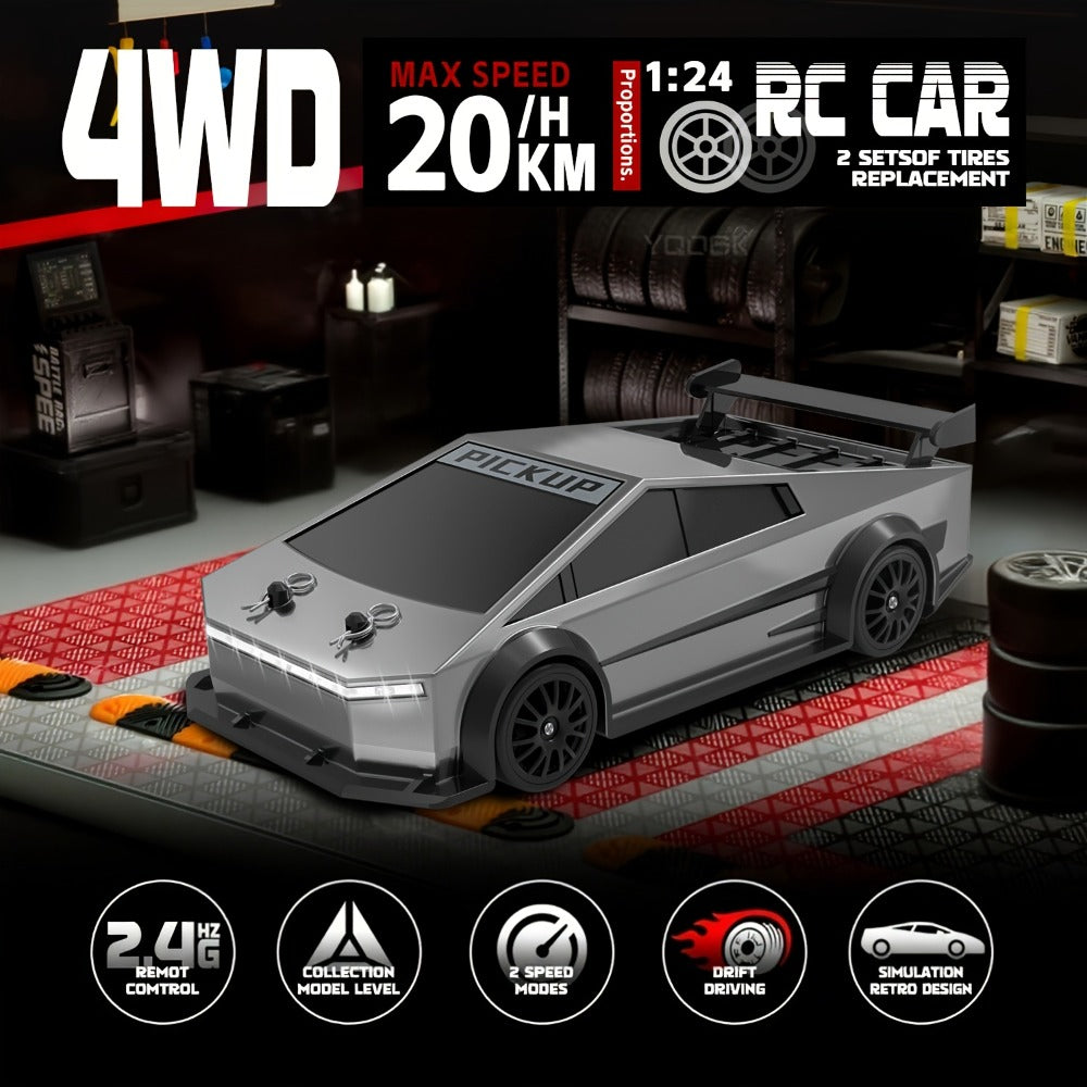1:24 Scale RC Car 4WD High-Speed Drift Car with LED Lights 2.4GHz All-Terrain Remote Control Car for Boys – Christmas Birthday Halloween Gift (Silvery Grey / Black)