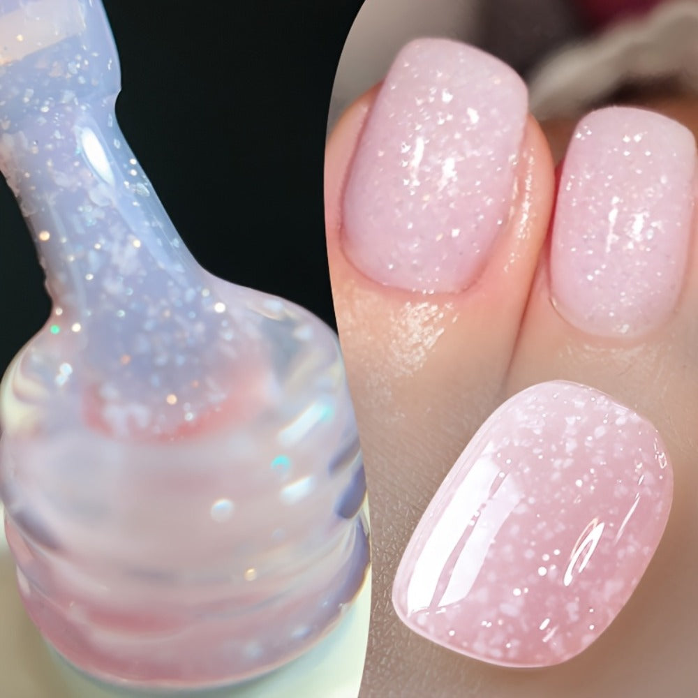 Gel Nail Polish – Snow Jelly Shimmer 2pcs BORN PRETTY Semi-Permanent Soak-Off LED UV Gel Varnish Nude Pink White Glitter Long-Lasting…