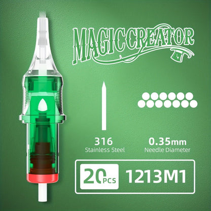 Disposable Tattoo Needles 20pcs Mixed Set RL RS M1 C-M — Multi-Gauge High Transparency Cartridge, Lasting Sharpness, Ample Ink Capacity, for Professional Artists & Beginners