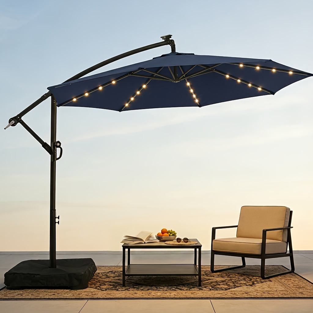 Offset Cantilever Umbrella 10FT Solar LED UPF50+ Easy Tilt Crank