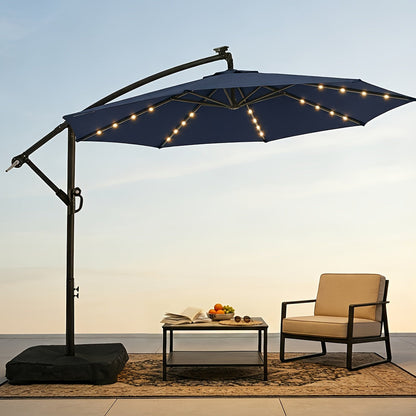 Offset Cantilever Umbrella 10FT Solar LED UPF50+ Easy Tilt Crank