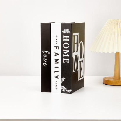 Three-Piece Black Decorative Faux Book Set with HOME, FAMILY and LOVE Lettering for Shelf or Coffee Table Display