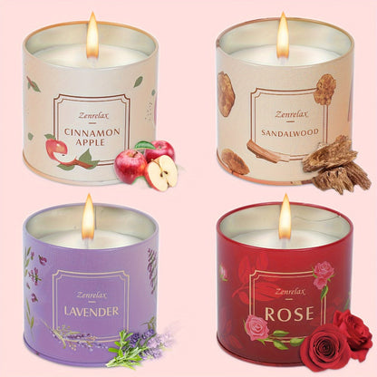 30oz Four-Scent Candle Set in Metal Jars with Fitted Lids, Single-Set or Two-Set Package Options