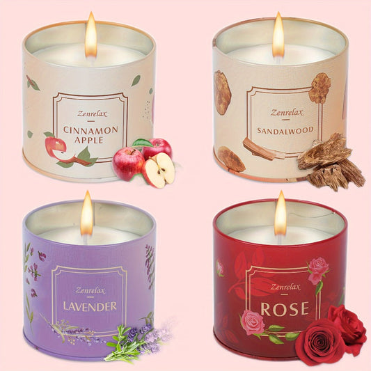 Scented Candle Set for Women 30oz - Rose Sandalwood Cinnamon Apple Lavender Fragrance Metal Jar Candles Gift Set for Christmas Birthday Valentine Holiday Home Decor