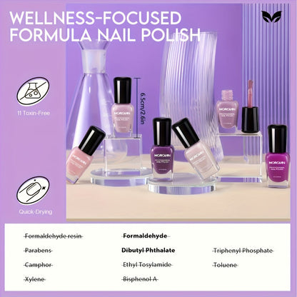 Quick Dry Nail Polish Set 6pcs – No-Bake Durable Nail & Toenail Polish Kit, Cherry Blossom Pink Lilac Purple Nude Pink Shades, Chip-Resistant Long Lasting, Salon & DIY Nail Art for Women