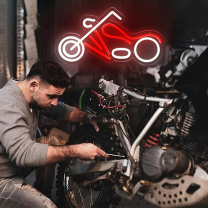 Motorcycle Neon Sign LED Wall Light USB Dimmable, Garage Decor Neon Light for Man Cave Car Room Repair Shop Workshop, Wall Mounted Logo Decoration Light 16.1" x 8.6"