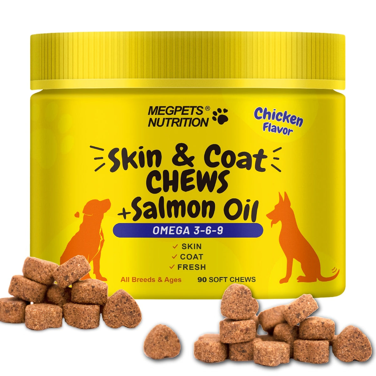 Omega 3 Dog Chews 90ct – 90-Day Supply Skin, Coat & Ear Care Supplement with Probiotics for Itchy Relief, All Ages – 1 Bottle Trial or 2 Bottle Value Pack