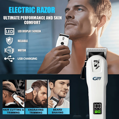Hair Clipper Kit with Scissors for Home & Salon — Professional Stainless Steel Blade, Digital Display, USB Rechargeable Hair Cutting Set, Complete Grooming Kit, Gift for Father's Day & Birthdays