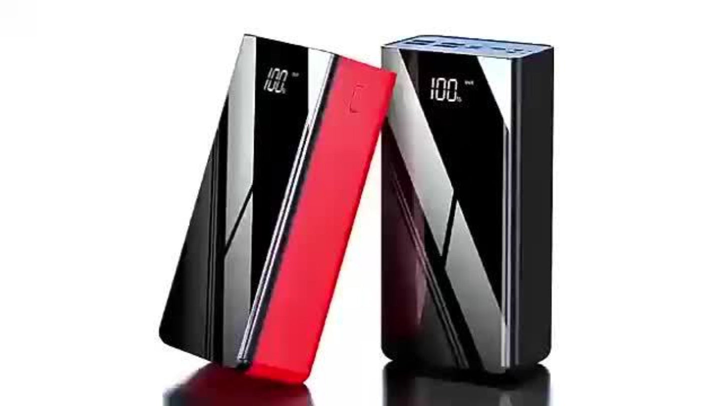 Power Bank 30000mAh or 100000mAh with 22.5W Charging, Digital Display and LED Flashlight in Black or Red