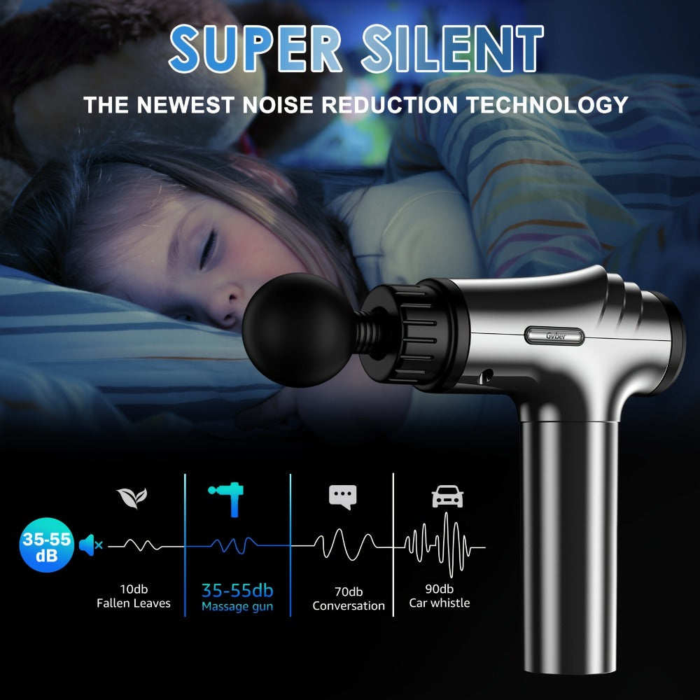 GVBER Handheld Massage Gun in Black with Six Interchangeable Heads, Rear Display and USB-C Charging Port