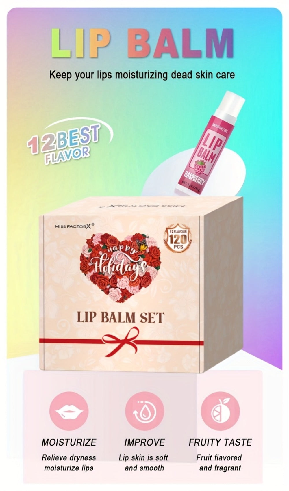 Lip Balm 120-Piece Bulk Set with 12 Flavors, Glossy Twist-Up Tubes and Divided Gift Box Packaging