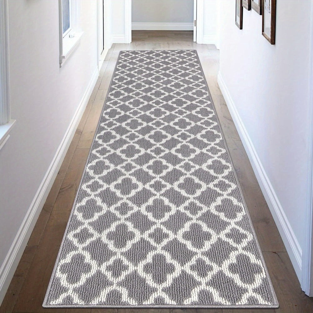 Moroccan Trellis Hallway Runner in Black or Gray with 2 × 6, 2 × 8 and 2 × 10 ft Size Options