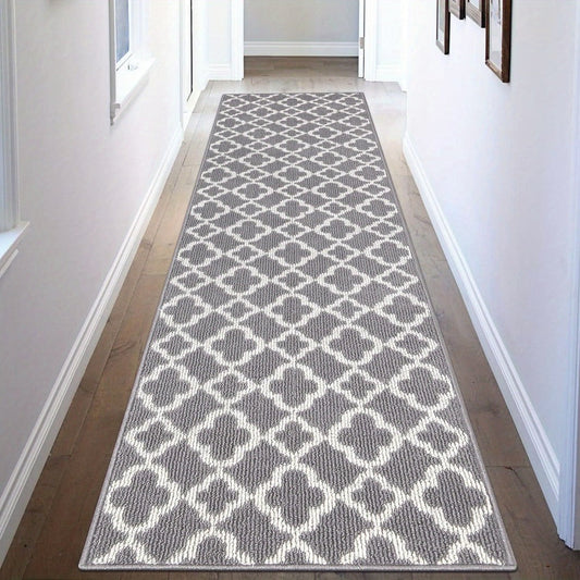 Runner Rug Moroccan Trellis Non-Slip – Machine Washable Hallway Carpet for Entryway, Kitchen & Bathroom – 100% Polypropylene Long Floor Rug, Black & Gray, 2x6, 2x8, 2x10 Ft