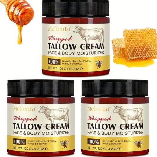 Whipped Tallow Cream 120g Grass-Fed Beef Tallow Honey Beeswax Moisturizing Face Body Hand Cream All Skin Types No Artificial Fragrance Skin Barrier Support