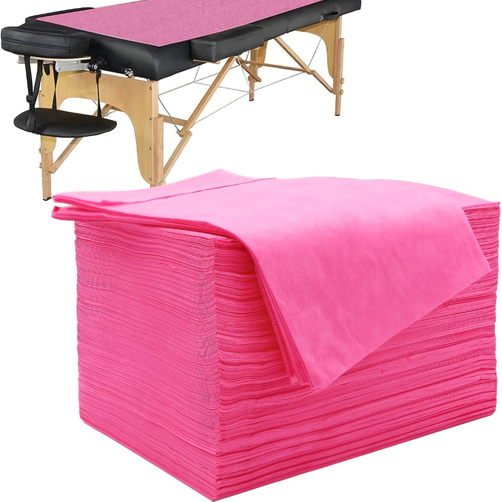 Bulk 100-Piece Spa Bed Sheet Set in Protected White or Pink Checkout Colors for Table Coverage