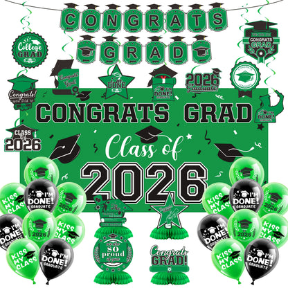 Class of 2026 Graduation Party Decorations – Complete Set with Backdrop Banner Hanging Swirls Balloons & Honeycomb Supplies, 6 Color Options Purple Maroon Blue Red Green Gold
