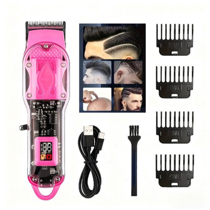 Transparent-Shell Hair Clipper with Digital Display, Six Single-Clipper Colors or Black Three-Piece Grooming Kit