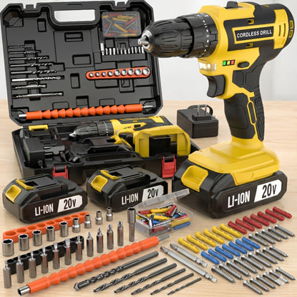 Cordless Drill Set 20V - Tegatok Impact Drill Kit with 45Nm Torque, 23-Speed Settings, LED Light
