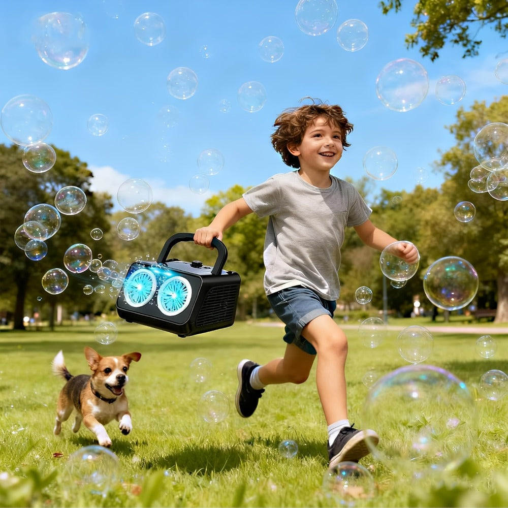 Dual-Wheel Bubble Machine with White Single-Unit or Black and Light White Two-Unit Bundle Labels