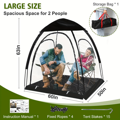 Camping Tent Transparent Oxford Rain Shelter with Ventilation Panels, Zipper Entry and Two Colors