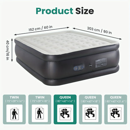 Air Mattress with Double-Height Profile and Side Inflation Panel in 75 × 39 or 80 × 60-Inch Options