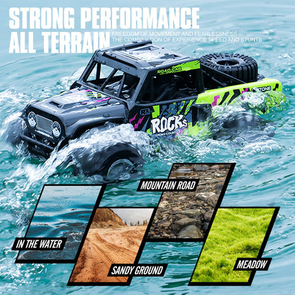 RC Monster Truck or Pickup 1:16 Scale in Five Body and Color Styles with 4WD Layout and Two Rechargeable Batteries