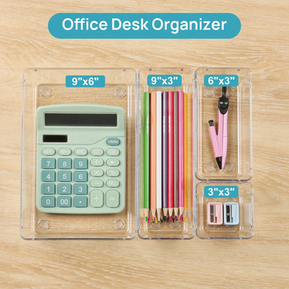 Drawer Storage Organizer Set 60-Piece Clear Plastic Bins in Four Sizes for Desk, Kitchen or Office