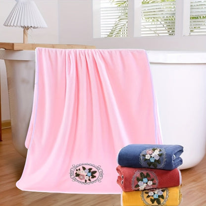 Towel Set 3-Piece Embroidered Flower Bath and Face Towels in White, Blue, Pink or Gray for Home and Guest Use