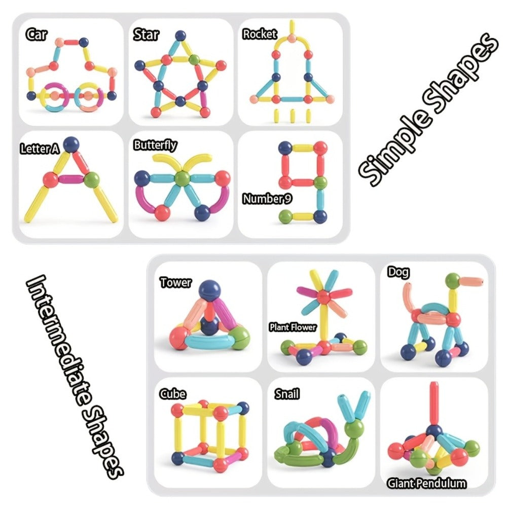 62-Piece Magnetic Stick and Ball Building Set with Multicolor Curved Rods and Round Connectors