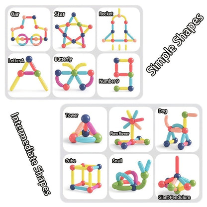 62-Piece Magnetic Stick and Ball Building Set with Multicolor Curved Rods and Round Connectors