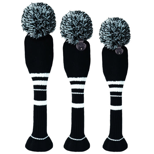 Knitted Golf Club Head Covers 3-Pack Set for Driver & Fairway Woods, Fits 460cc Drivers, Hook & Loop Closure Protective Headcovers for 1 3 5 Woods, Stylish Mixed Color Golf Club Protectors