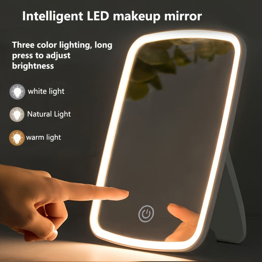 LED Makeup Mirror with 3 Color Modes & Touch Control – Adjustable Brightness Lighted Vanity Mirror | Portable Folding USB Rechargeable | White Daylight Warm Light | Travel Cosmetic Mirror | Beauty Gift