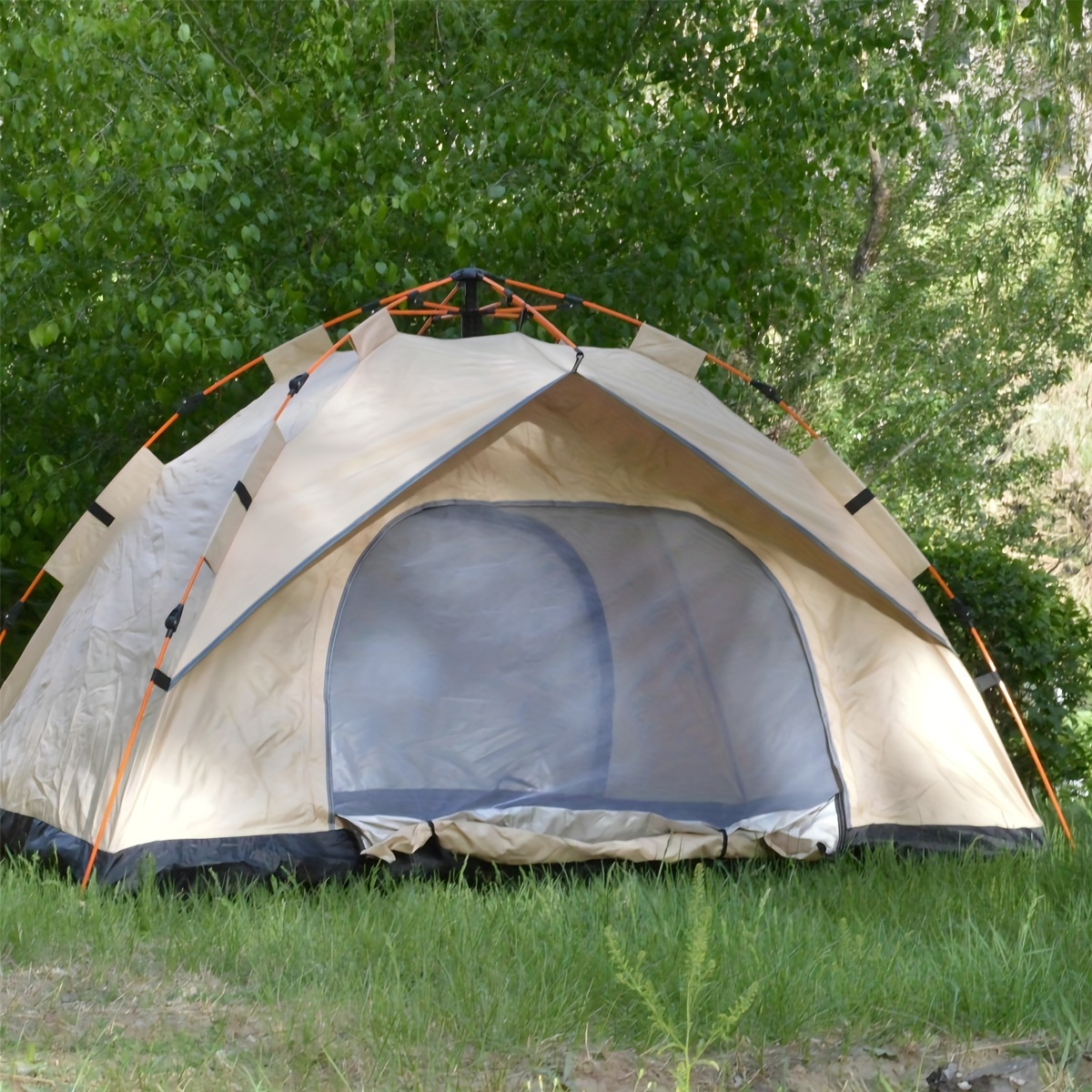 Camping Tent 4-Person Polyamide Pop-Up with Two Doors, Optional Windows and Small or Large Sizes