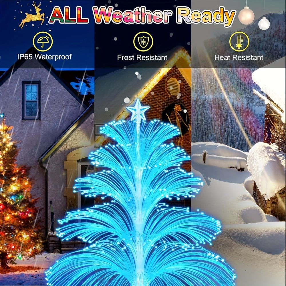 Solar Garden Light Fiber Optic Christmas Tree Stakes with 7-Color LEDs and 2 or 5-Layer Star Options