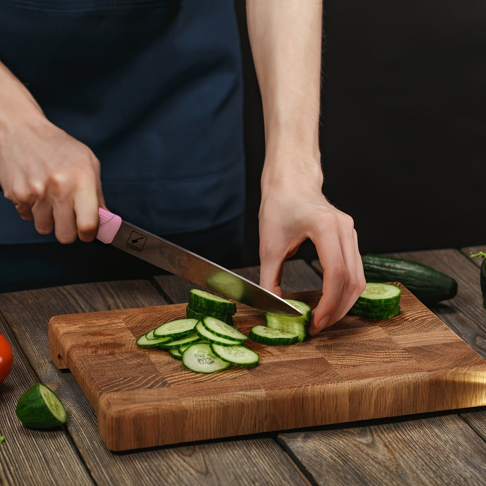 Kitchen Knife Set by imarku, 14-Piece Pink Stainless Steel Block with Six Steak Knives, Shears and Built-In Sharpener