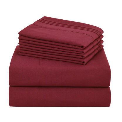 Bed Sheet Set 100 GSM Microfiber in 4- or 6-Piece Configuration with Four Sizes and Twelve Solid Colors