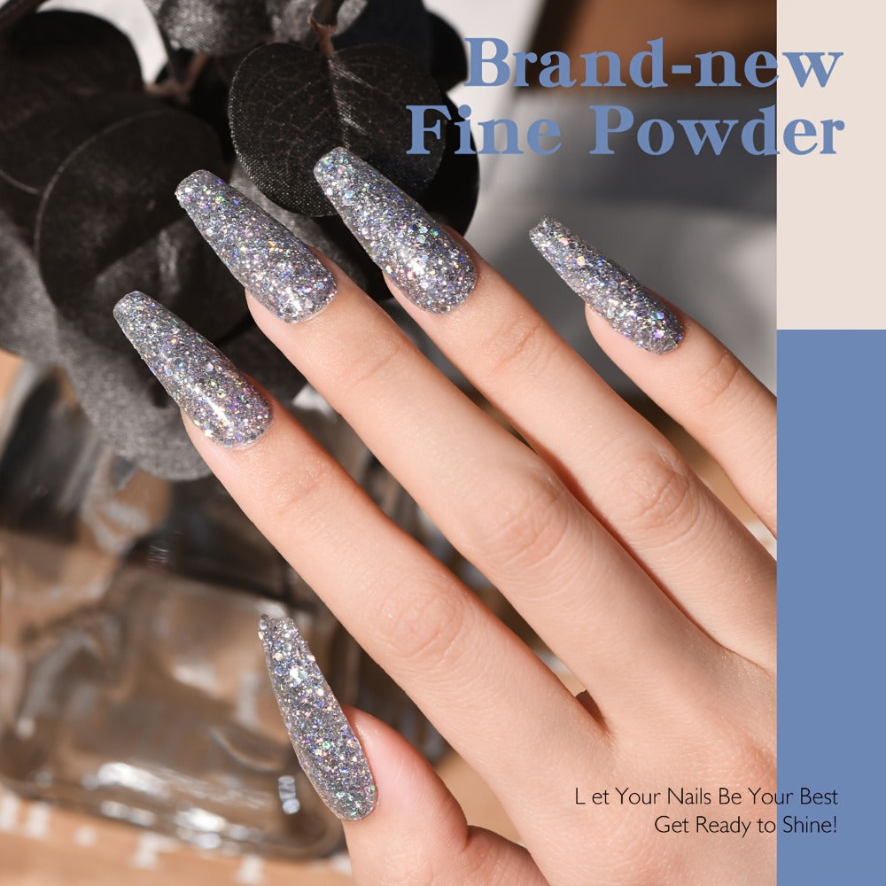Dip Powder Nail Kit with NOCIS Label, Six 10g Thermal Color-Shift and Mixed Glitter Powder Jars