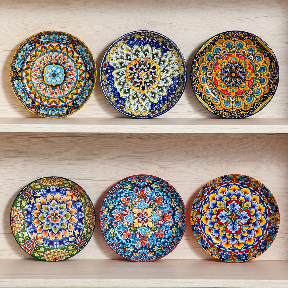 Bohemian Pasta Bowls Set of 6 | 32 Oz Porcelain, Floral Pattern, Microwave & Dishwasher Safe – VANCASSO