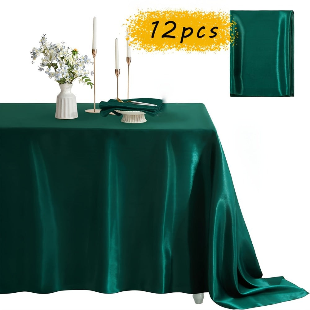 Satin Tablecloth 12pcs 57"x102" Rectangular Silky Smooth Fabric Table Cover for Wedding Banquet Birthday Party Holiday Event