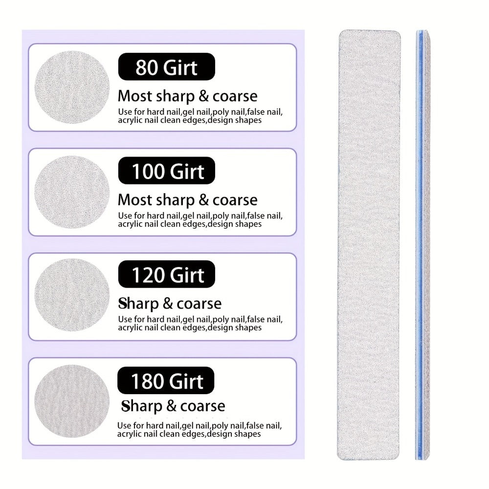 50-Piece Double-Sided Nail File Set in 80/80, 100/100 or 100/180 Grit Options for Acrylic and Gel Nails