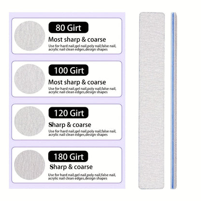 50-Piece Double-Sided Nail File Set in 80/80, 100/100 or 100/180 Grit Options for Acrylic and Gel Nails