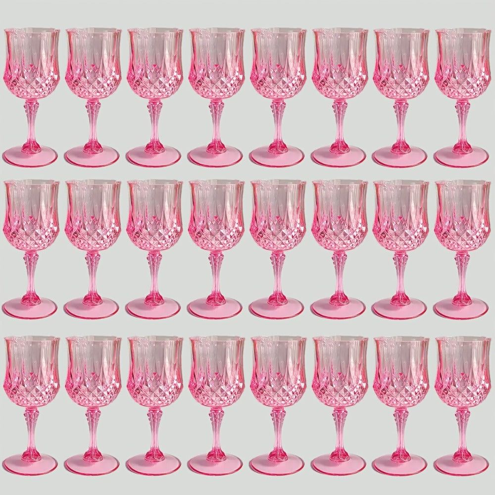 Twenty-Four-Pack Vintage-Style Plastic Stemmed Cups in Five Transparent Color Options for Party Tables