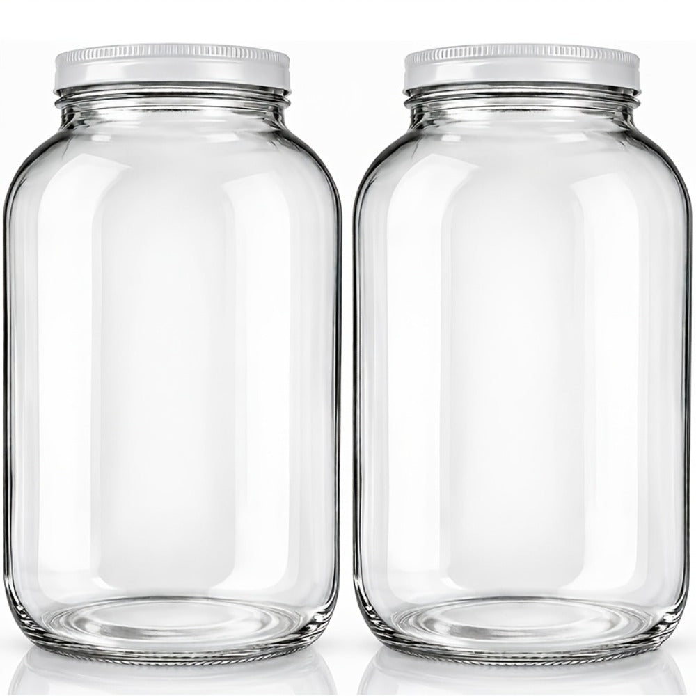 Two-Pack One Gallon Wide-Mouth Glass Storage Jar Set with Flip-Top Lids for Pantry and Pickling