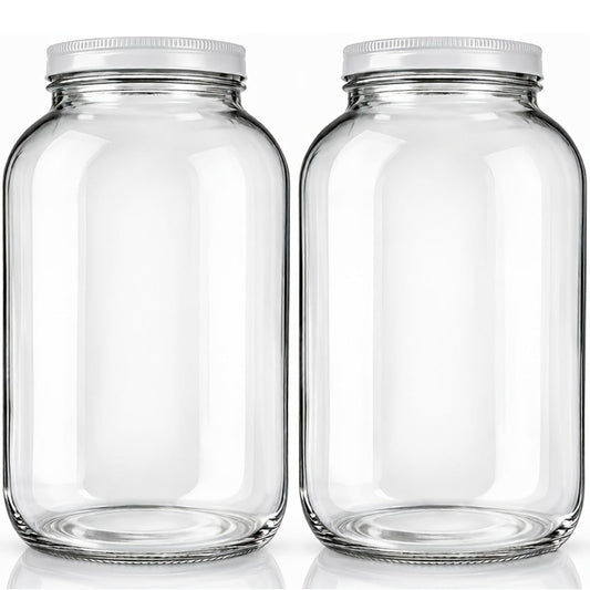 1 Gallon Wide Mouth Glass Jar with Flip Top Lid - Airtight Sealed Storage Jar for Fermentation, Pickling, Canning, Flour & Food Storage, 2 Pack