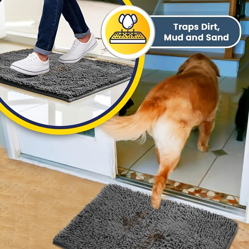 Indoor Door Mat in Chenille, Gingham Dog Paw Entryway Rug in Rectangular or Oval Shapes for Home Entrances