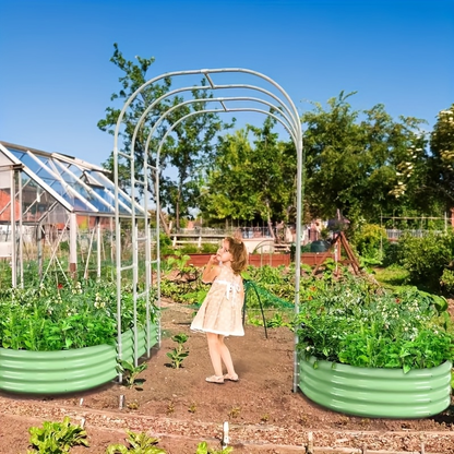 Raised Garden Bed with 90-Inch Source-Labeled Arched Trellis, Open Base and Green or Beige Panels